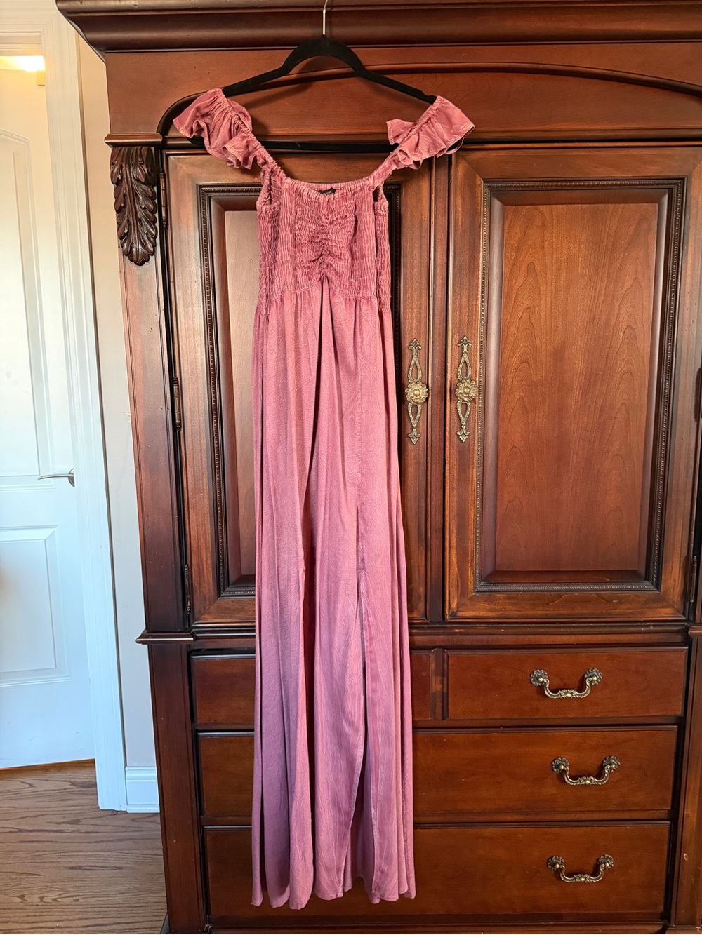 Raviya Blush Smocked Off-The-Shoulder Ruffled Maxi Dress Cover-Up